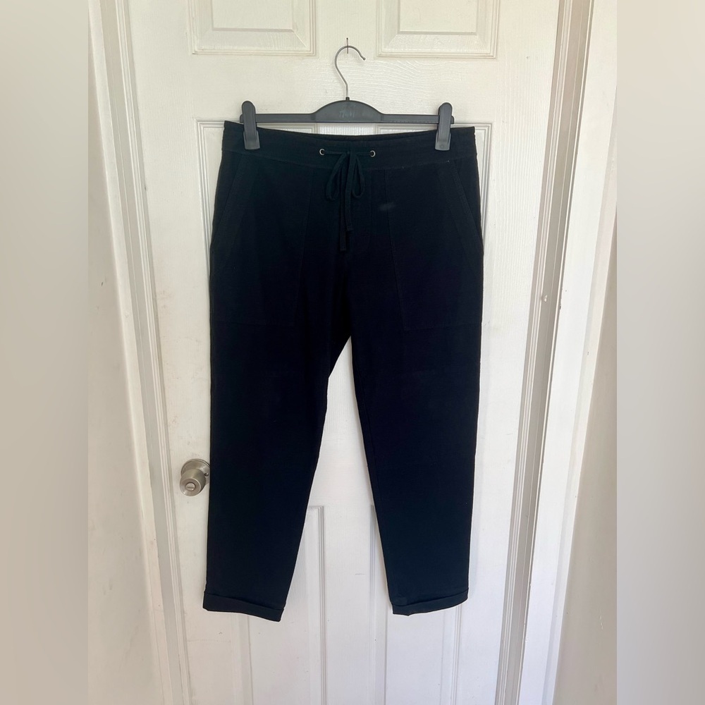 James Perse Black Cotton Tapered Drawstring Jogger Pants Womens Size M Cuffed